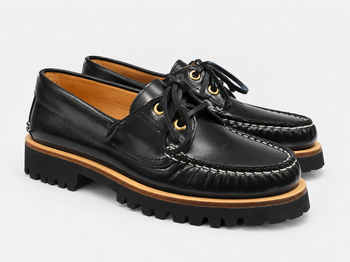 SESA Oakland S Licorice mocassins bateau noirs vue trois-quarts