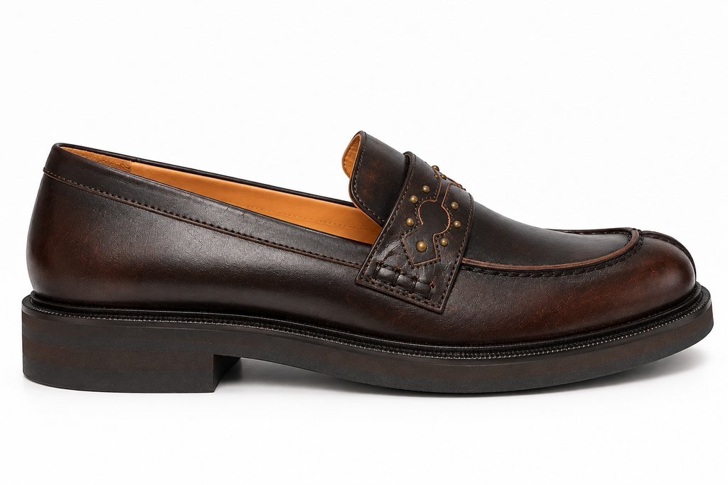 SARTORE <br> Mocassin <br> Femme Cuir Marron Foncé Blason Chaussures