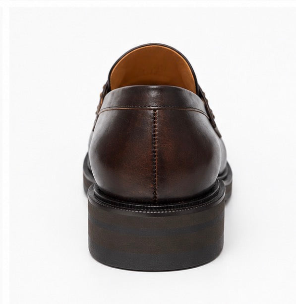 SARTORE <br> Mocassin <br> Femme Cuir Marron Foncé Blason Chaussures
