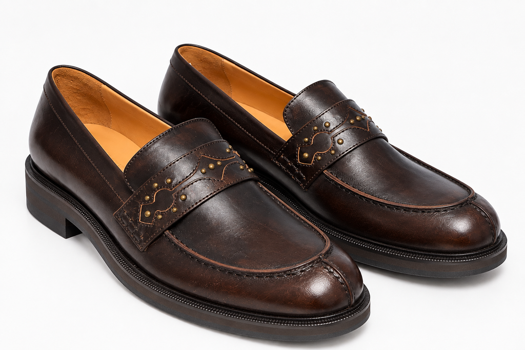 SARTORE <br> Mocassin <br> Femme Cuir Marron Foncé Blason Chaussures