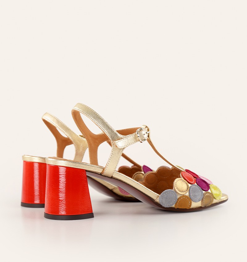 CHIE MIHARA <br> Sandale Rycuse <br> Cuire Doré & Rouge