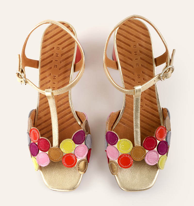 CHIE MIHARA <br> Sandale Rycuse <br> Cuire Doré & Rouge