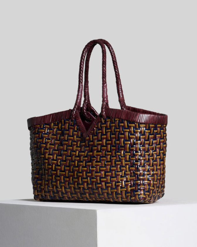 Sac Vipera Crudelia en cuir bordeaux et moutarde – vue arrière