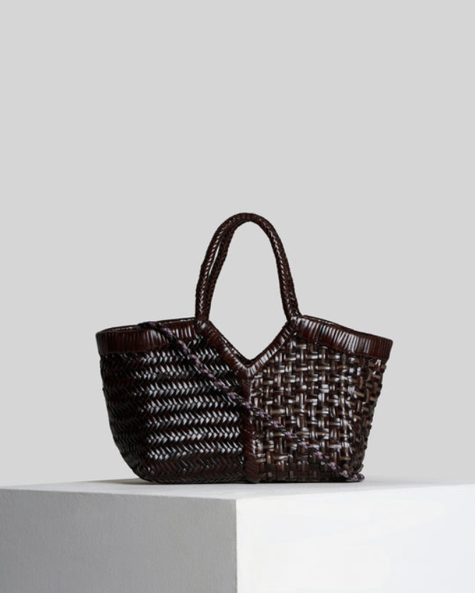 Sac Vipera Monet Patch en cuir chocolat et Ardesia – vue de face